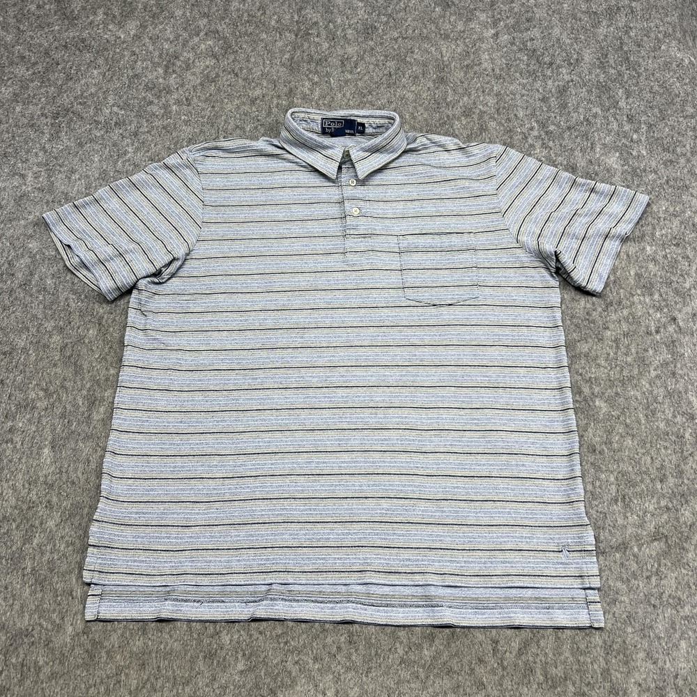Polo Ralph Lauren Polo Shirt Mens XL Blue Stripe Pima‎ Cotton Pocket Casual Peru